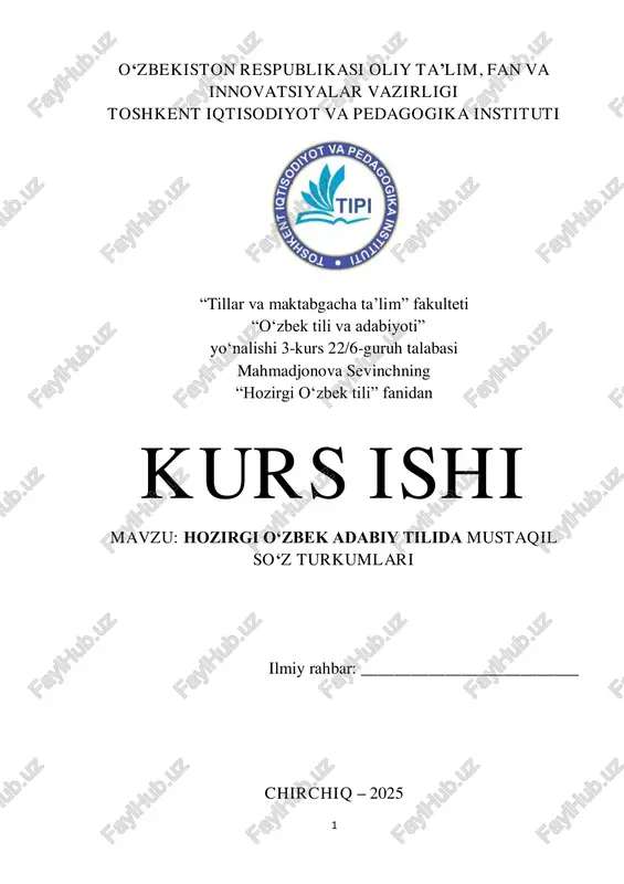 hozirgi o‘zbek adabiy tilida mustaqil so‘z turkumlari — PDF