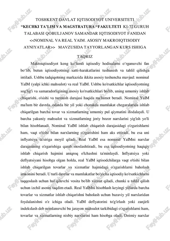 nominal va real yaim. asosiy makroiqtisodi ayniyatlar — PDF