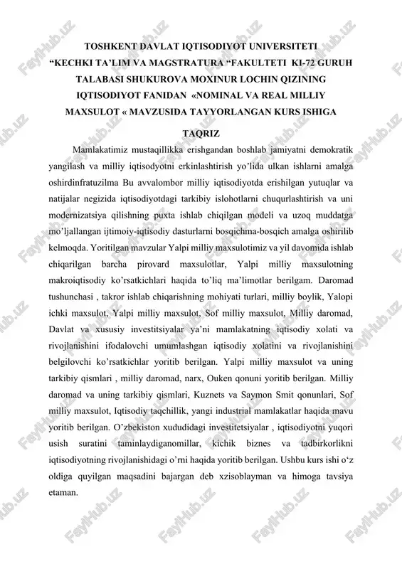 nominal va real milliy maxsulot — DOCX