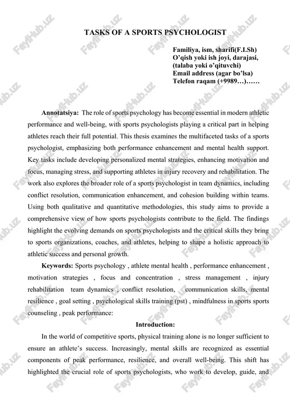 tasks of a sports psychologist — DOCX