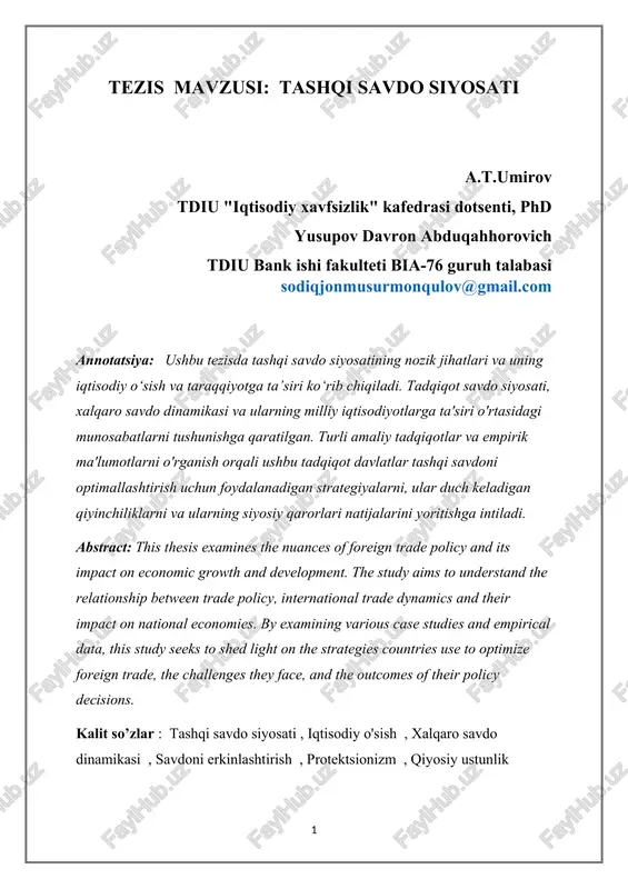 tashqi savdo siyosati — DOCX