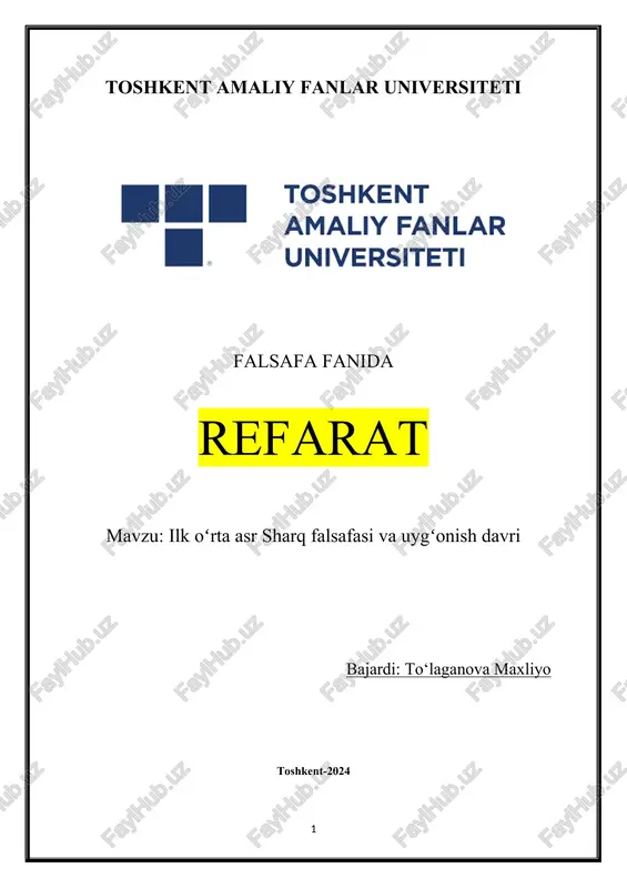 ilk oʻrta asr sharq falsafasi va uygʻonish davri — DOCX