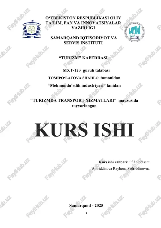 turizmda transport xizmatlari — DOCX