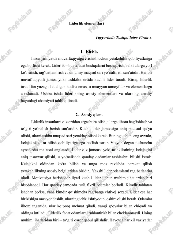 liderlik elementlari — DOCX