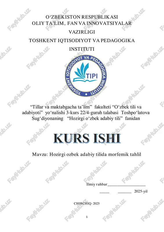 hozirgi ozbek adabiy tilida morfemik tahlil — PDF