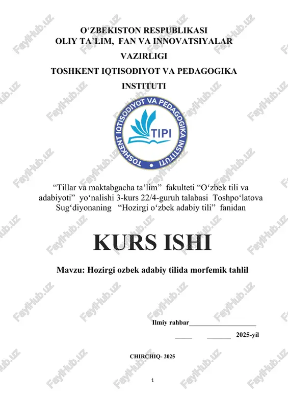 hozirgi ozbek adabiy tilida morfemik tahlil — DOCX