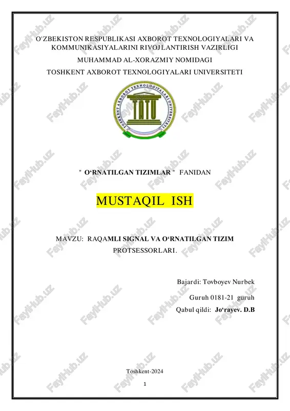 raqamli signal va o‘rnatilgan tizim protsessorlari — PDF