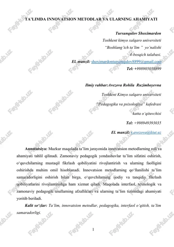 ta’limda innovatsion metodlar va ularning ahamiyati — DOCX