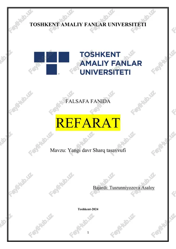 yangi davr sharq tasavvufi — DOCX