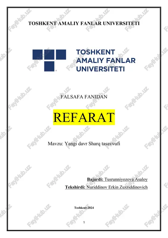 yangi davr sharq tasavvufi — DOCX