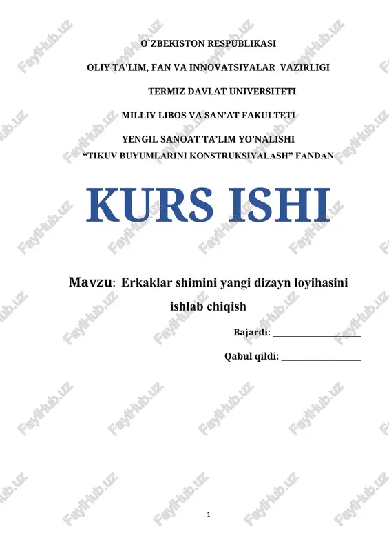 erkaklar shimini yangi dizayn loyihasini ishlab chiqish — DOCX