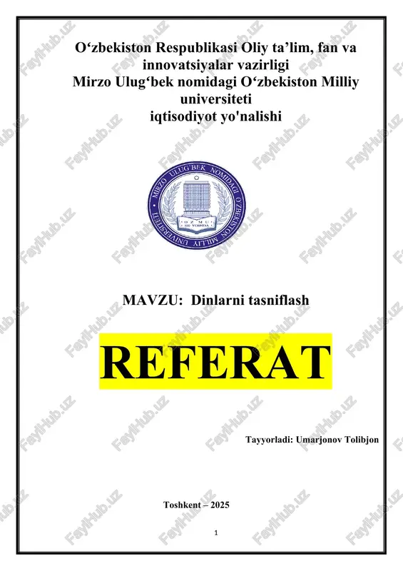 dinlarni tasniflash — DOCX