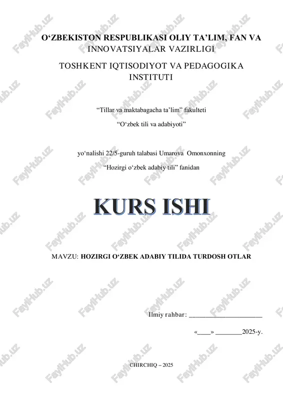 hozirgi oʻzbek adabiy tilida turdosh otlar — PDF