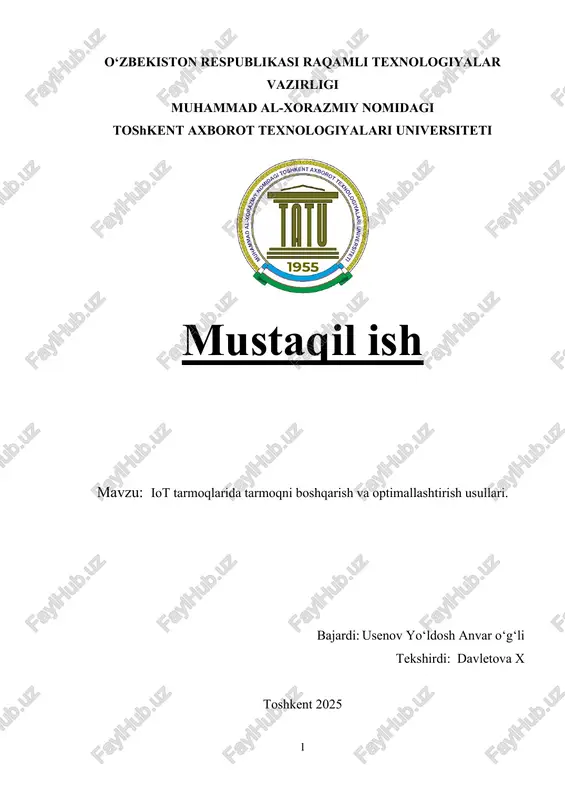 iot tarmoqlarida tarmoqni boshqarish va optimallashtirish usullari — DOCX