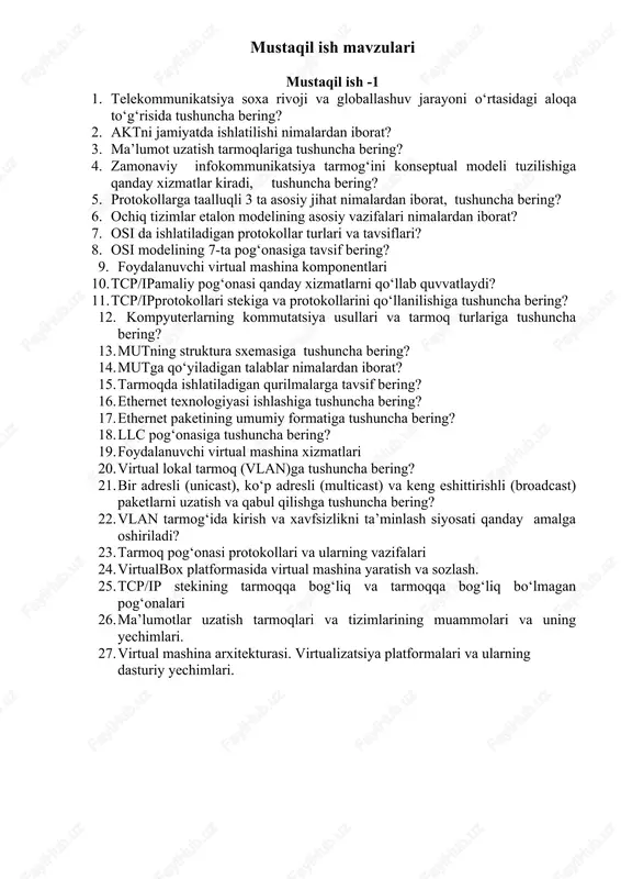 mustaqil ish mavzulari — DOC