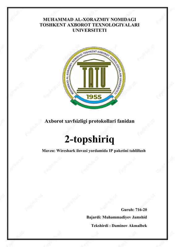 wireshark ilovasi yordamida ip paketini tahlillash — DOCX