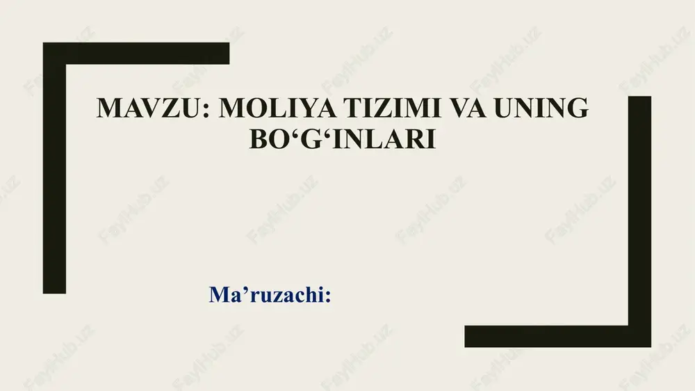 moliya tizimi va uning bo‘g‘inlari — PPTX