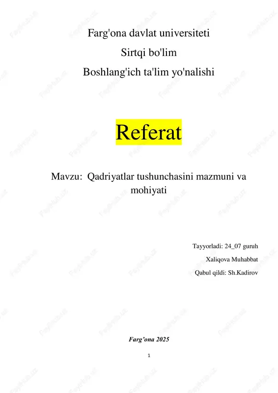 qadriyatlar tushunchasini mazmuni va mohiyati — PDF