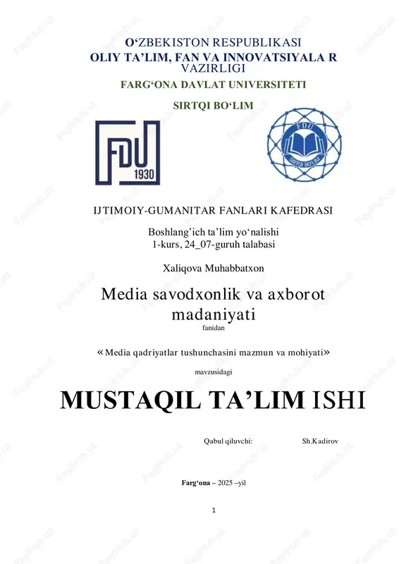 media qadriyatlar tushunchasini mazmun va mohiyati — PDF