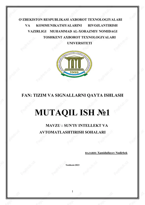 sun’iy intellekt va avtomatlashtirish sohalari — DOCX