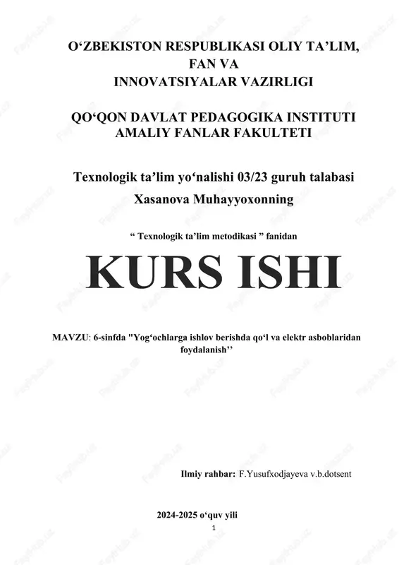 "texnologik ta'lim metodikasi" — DOCX