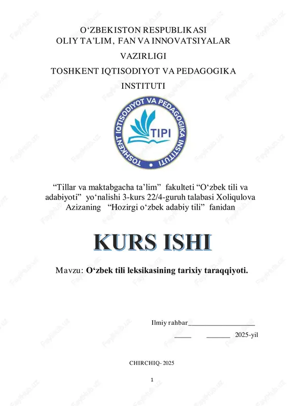 oʻzbek tili leksikasining tarixiy taraqqiyoti — PDF