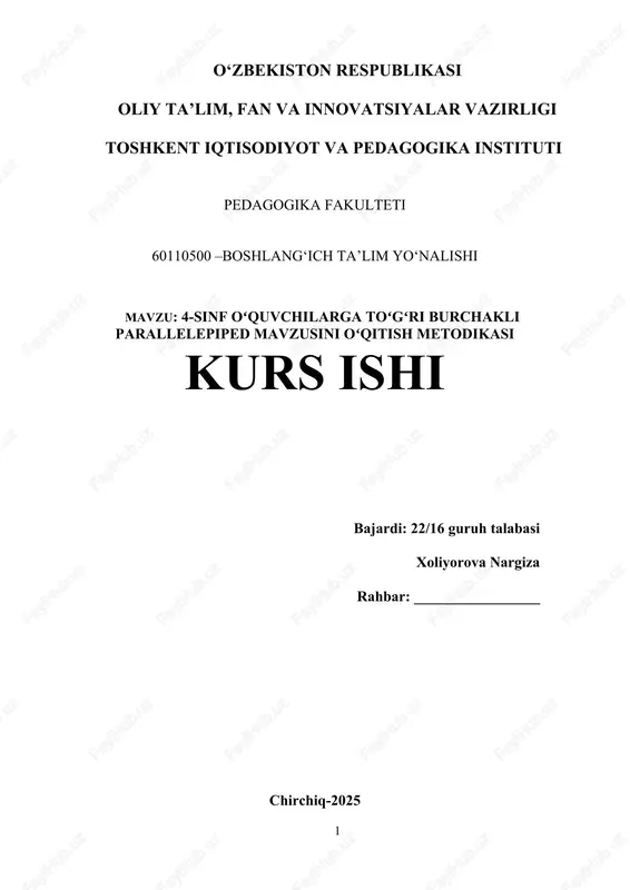 4-sinf oʻquvchilarga toʻgʻri burchakli parallelepiped mavzusini oʻqitish metodikasi — DOCX