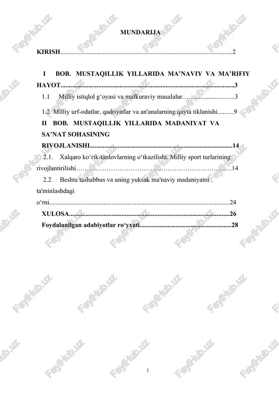 mustaqillik yillarida ma'nviy va ma'riy hayot — DOCX