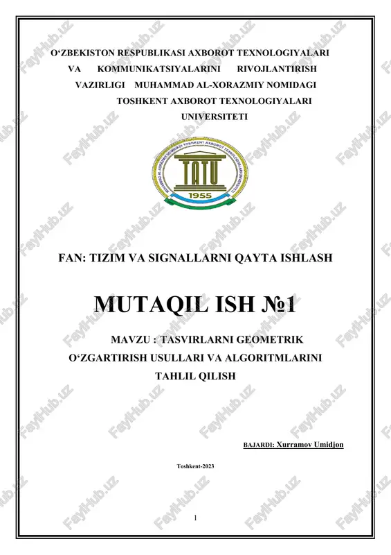 tasvirlarni geometrik o‘zgartirish usullari va algoritmlarini tahlil qilish — DOCX