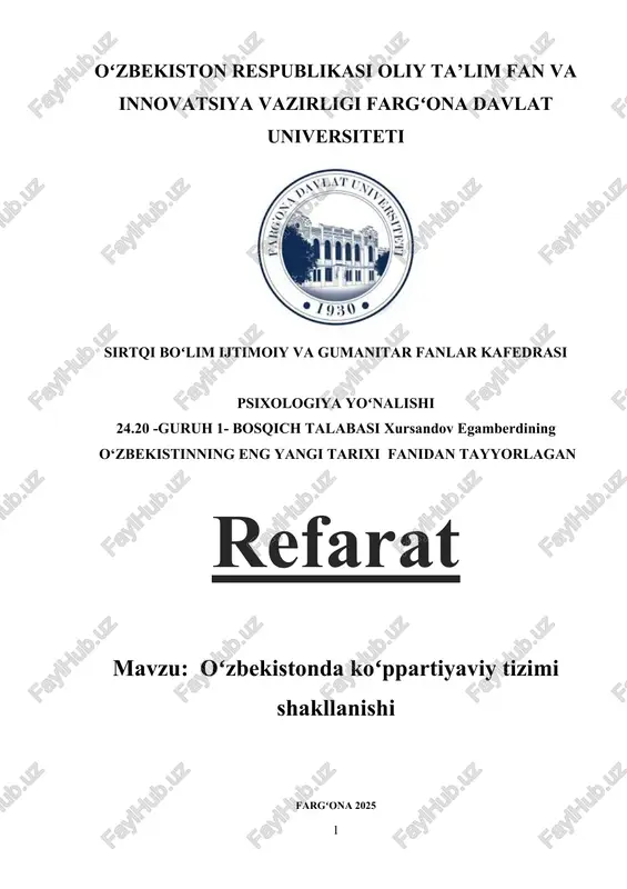oʻzbekistonda koʻppartiyaviy tizimi shakllanishi — DOCX