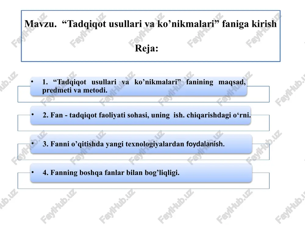 "tadqiqot usullari va ko’nikmalari" — PPTX