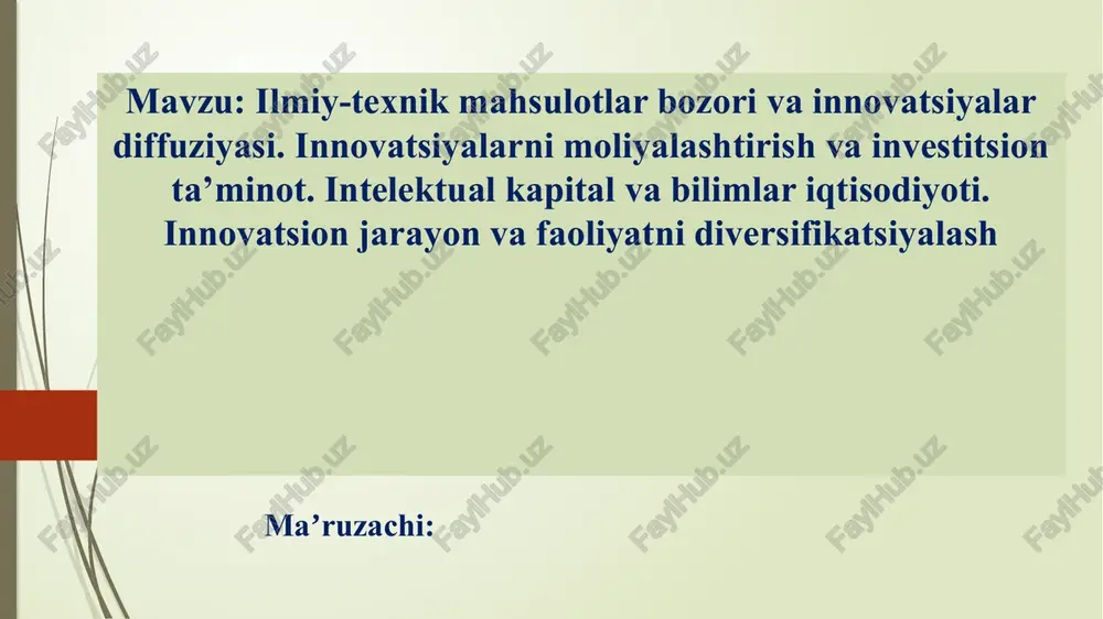 ilmiy-texnik mahsulotlar bozori va innovatsiyalar diffuziyasi — PPTX