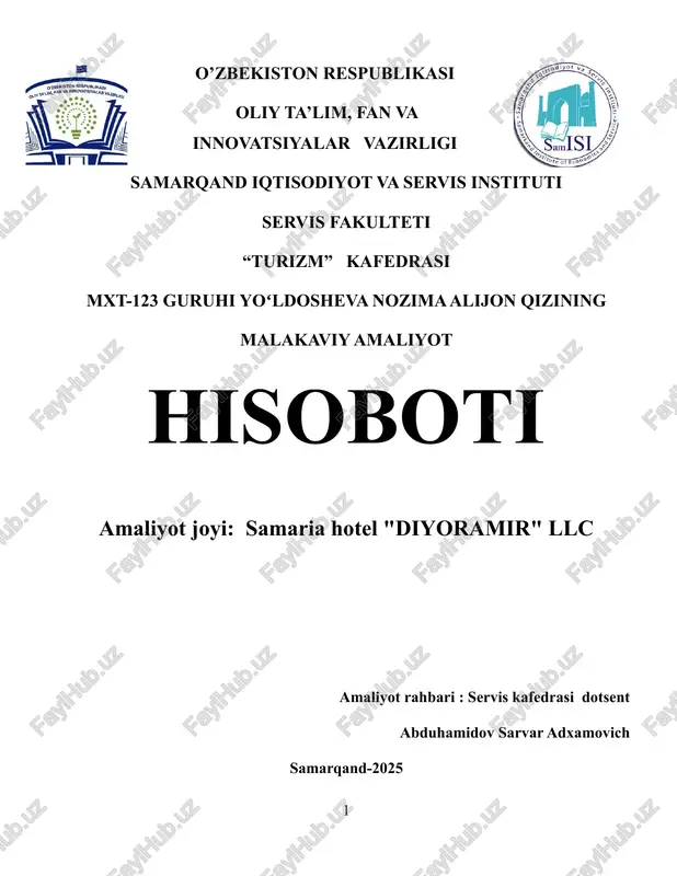 nozima alijon qizinining malakaviy amaliyoti — DOCX