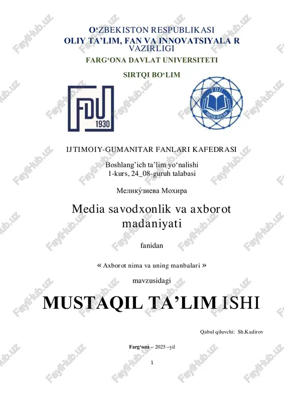 axborot nima va uning manbalari — PDF