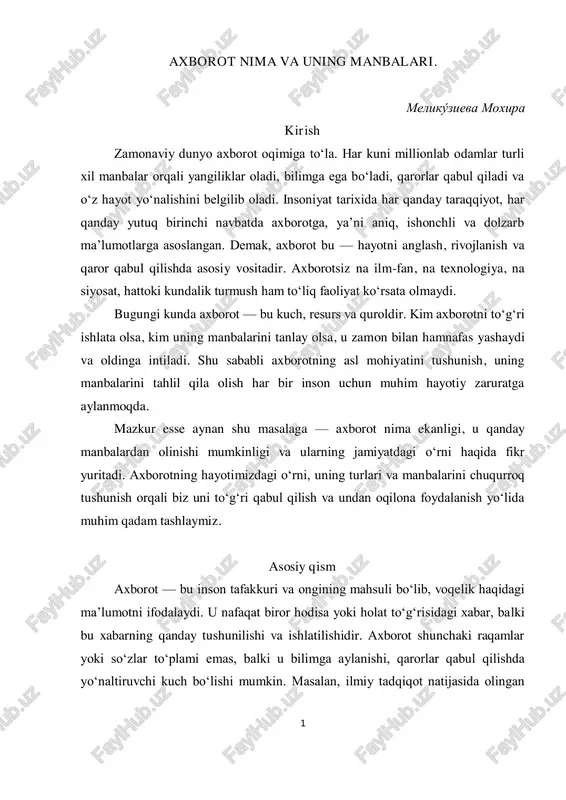 axborot nima va uning manbalari — PDF