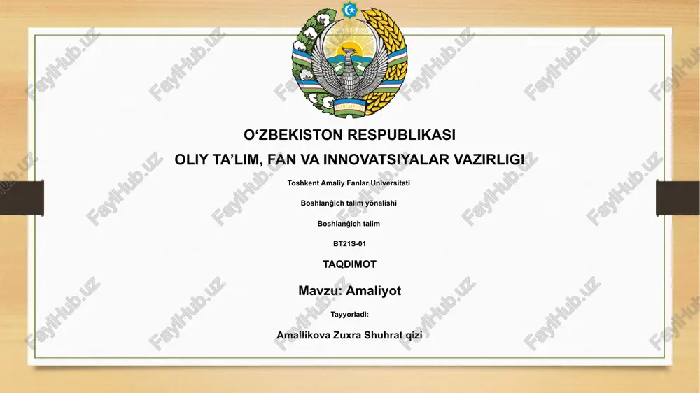 amaliyot: ta'rif va ahamiyat — PPTX