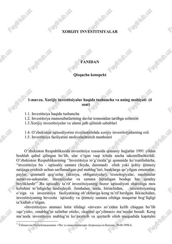 xorijiy investitsiyalar — PDF