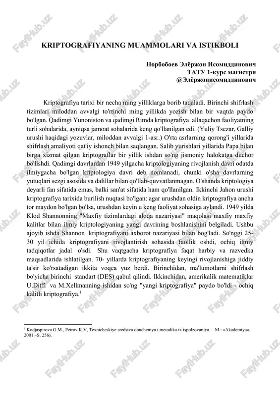 kriptografiyaning muammolari va istikboli — DOCX