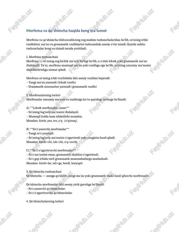 morfema va qo‘shimcha haqida keng ma’lumot — DOCX