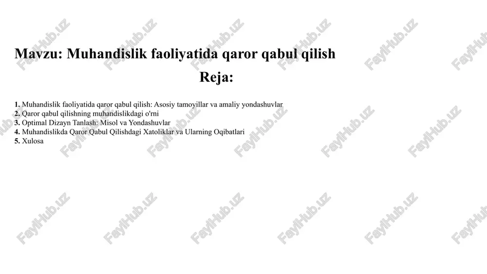 muhandislik faoliyatida qaror qabul qilish — PPTX