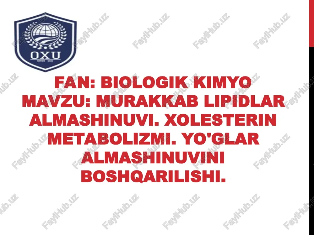 murakkab lipidlar almashinuvi — PPT