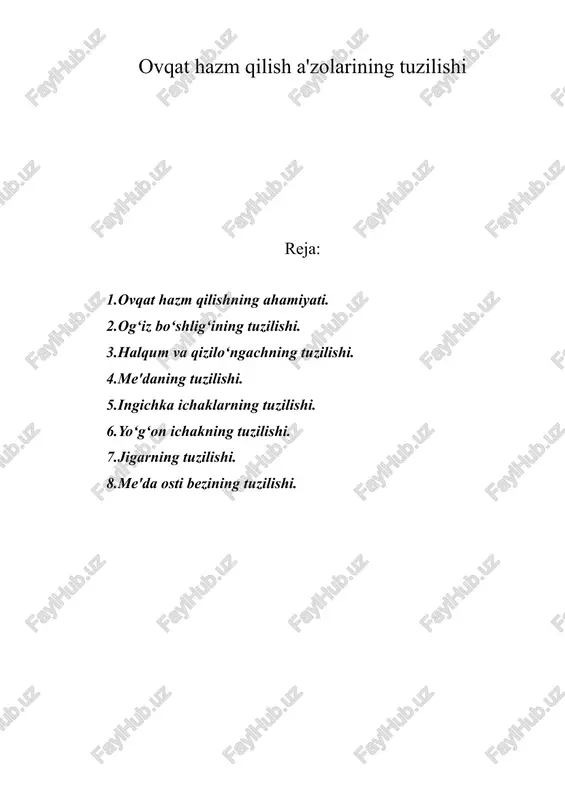 ovqat hazm qilish a'zolarining tuzilishi — DOC