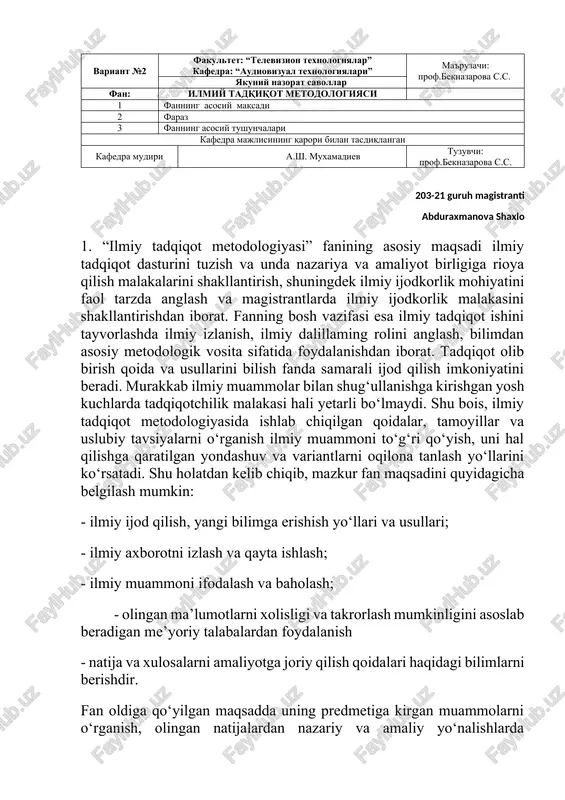ilmiy tadqiqot metodologiyasi — DOCX