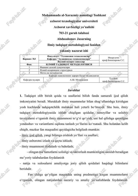 ilmiy tadqiqot metodologiyasi — DOCX