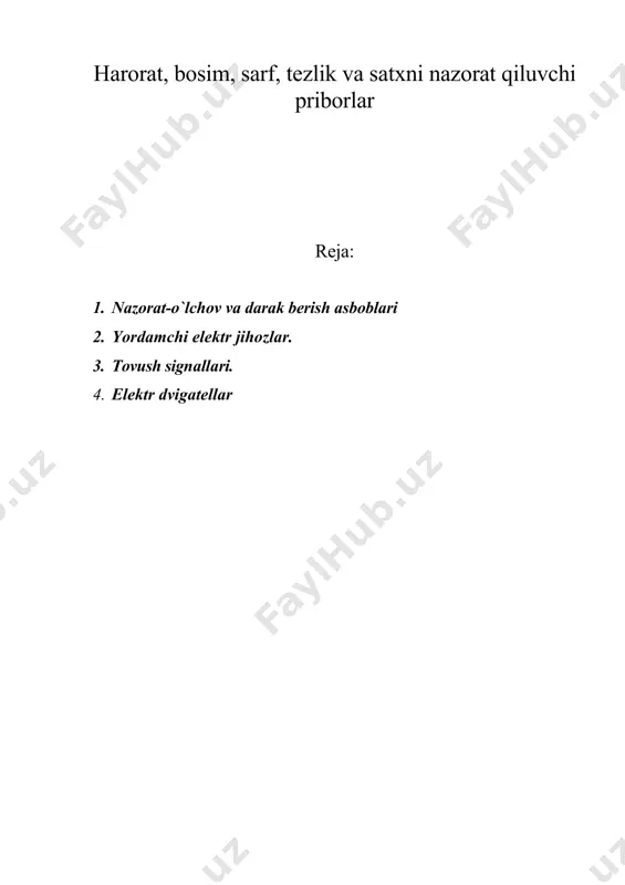 hаrorаt, bosim, sаrf, tezlik vа sаtxni nаzorаt qiluvchi priborlаr — DOC