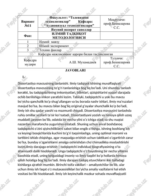 dissertatsiya mavzusining tanlanishi — DOCX