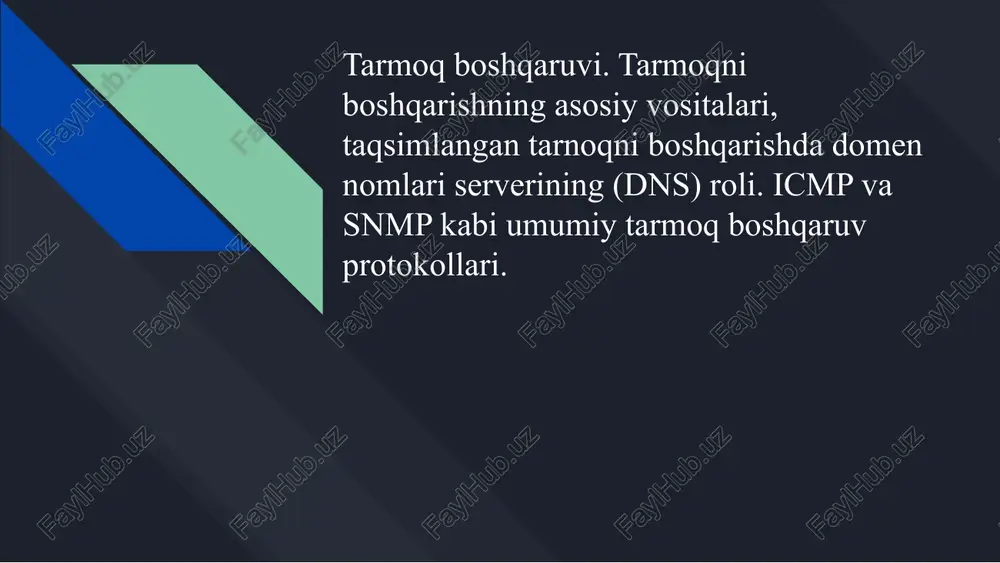 tarmoq boshqaruvi va uning asosiy vositalari — PPTX