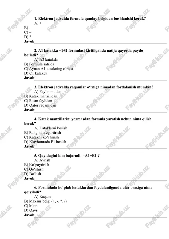 elektron jadvalda amaliy ishlar — DOCX