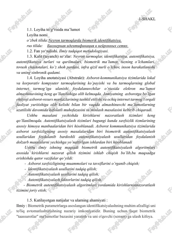 neyron tarmoqlarda biomerik identifikatsiya — DOCX