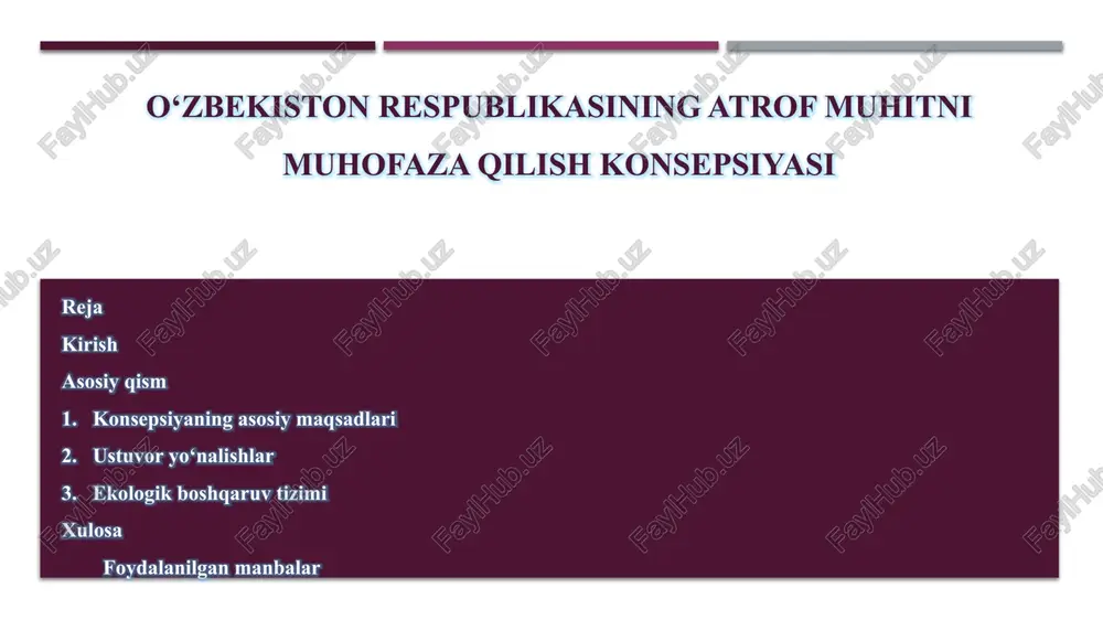 o‘zbekiston respublikasining atrof-muhitni muhofaza qilish konsepsiyasi — PPTX